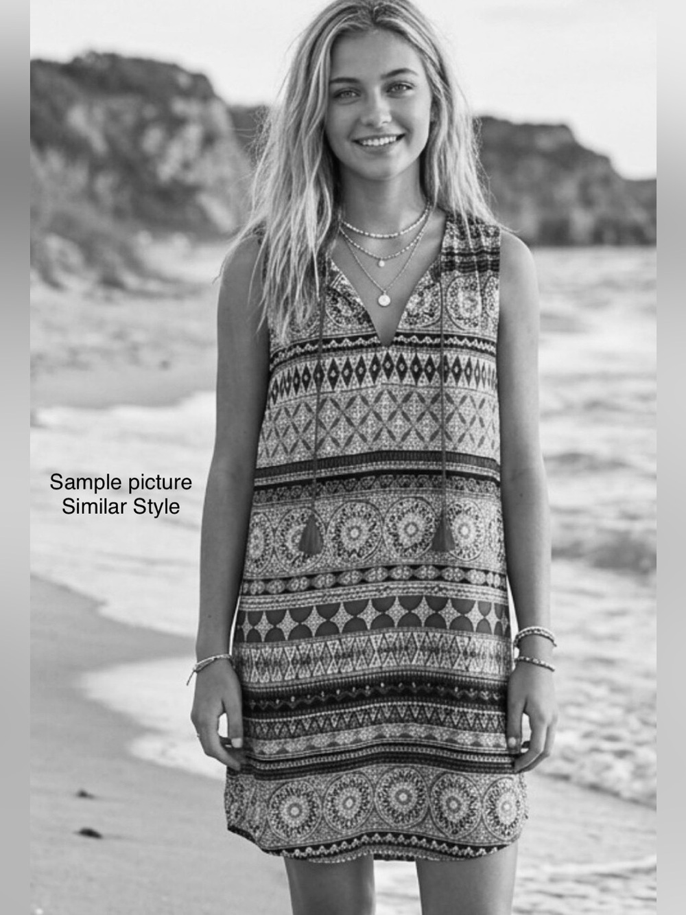 Sleeveless Boho Beach Dress New Stripe & Geometric Print Dress - Picture 2 of 16